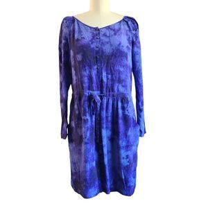 Rebecca Taylor Silk Mini Dress Women Sz 4 Blue Tie Dye‎ Drawstring Beach Resort